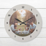 Custom Photo and Family Name Personalized Large Clock<br><div class="desc">Create a special one of a kind round or square wall clock personalized with your photo and family name monogram. The design features simple modern black and white fonts, or use the design tools to choose any fonts and colors to match your own home decor style. A custom clock is...</div>