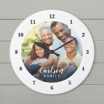 Custom Photo and Family Name Personalized Large Clock<br><div class="desc">Create a special one of a kind round or square wall clock personalized with your photo and family name monogram. The design features simple modern black and white fonts, or use the design tools to choose any fonts and colors to match your own home decor style. A custom clock is...</div>