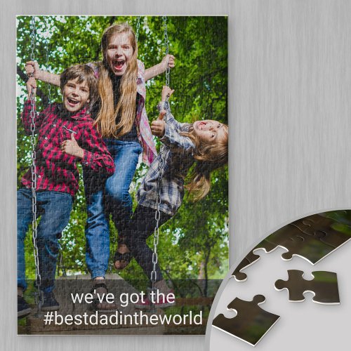 Custom Photo and Hashtag _ Best Dad in the World Jigsaw Puzzle