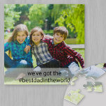 Custom Photo and Hashtag Best Dad in World Square Jigsaw Puzzle<br><div class="desc">Add your own hashtag to this custom photo jigsaw puzzle for the best dad in the world. The photo template is set up for you to add your own photo and you can also edit the text overlay. The sample wording reads "we've got the #bestdadintheworld" which you can keep or...</div>