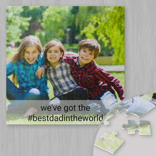Custom Photo and Hashtag Best Dad in World Square Jigsaw Puzzle