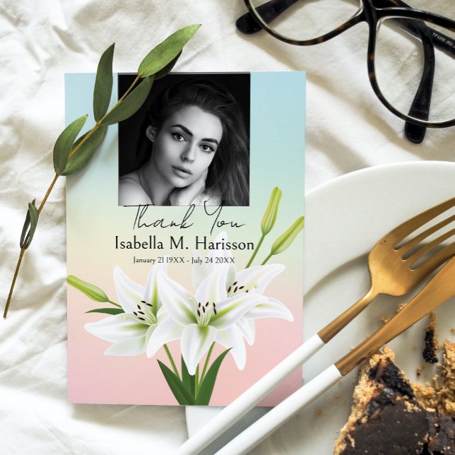 Custom Photo and Lilies Funeral Thank You Card (Creator Uploaded)