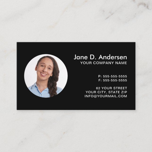 Custom photo and logo black professional elegant business card (Front)