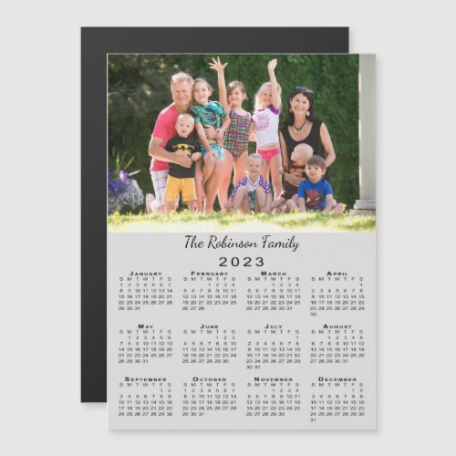 Custom Photo and Name 2023 Calendar Gray Magnet