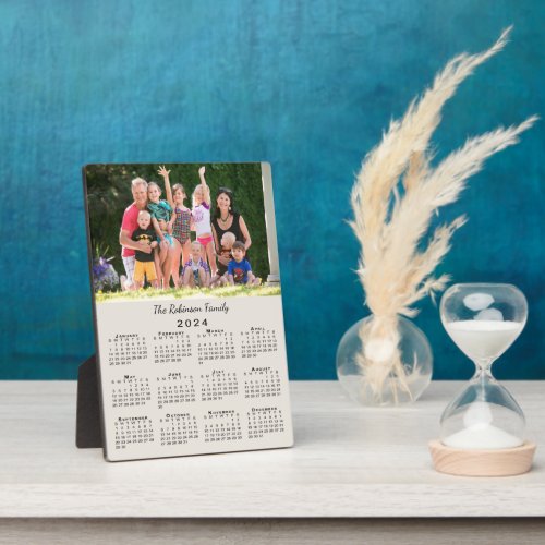 Custom Photo and Name 2024 Calendar Beige Desktop Plaque