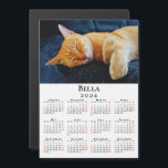 Custom Photo and Name 2024 Calendar Magnet<br><div class="desc">Keep your pet (or favorite people) nearby with a customizable 2024 calendar magnet card. Replace the sample photo and name in the sidebar. The custom text is in a modern black serif font. Below it is a small 2024 calendar with black weekdays and red weekend dates on a white background....</div>