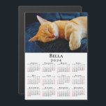 Custom Photo and Name 2024 Calendar Magnet<br><div class="desc">Keep your pet (or favorite people) nearby with a customizable 2024 calendar magnet card. Replace the sample photo and name in the sidebar. The custom text is in a modern black serif font. Below it is a small 2024 calendar with black weekdays and red weekend dates on a white background....</div>