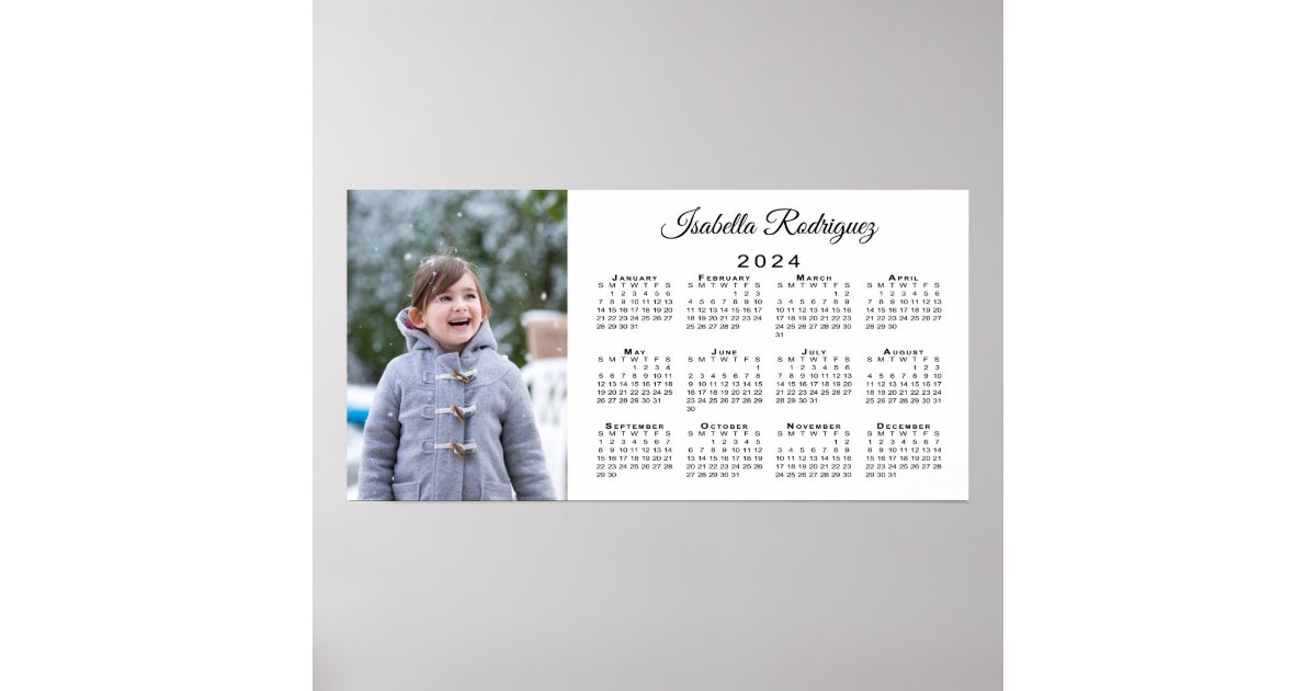 Custom Photo and Name 2024 Calendar Poster | Zazzle