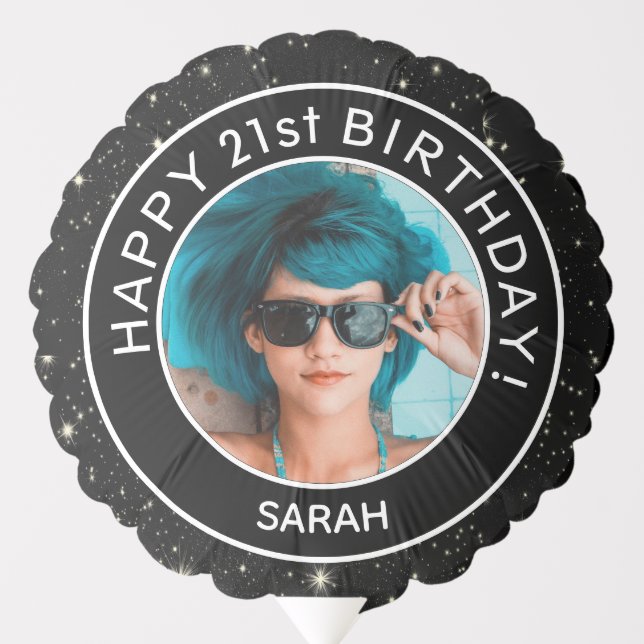 Custom Photo and Name 21st (or any age) Birthday Balloon (Front)