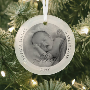 Custom Photo and Name Baby's First Christmas Glass Ornament