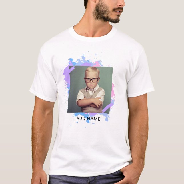 Custom Photo and Name Birthday Gift Brush Stroke T-Shirt (Front)