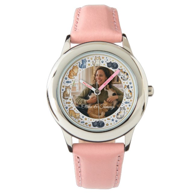 Custom Photo and Name Cat Mom  Watch (Front)