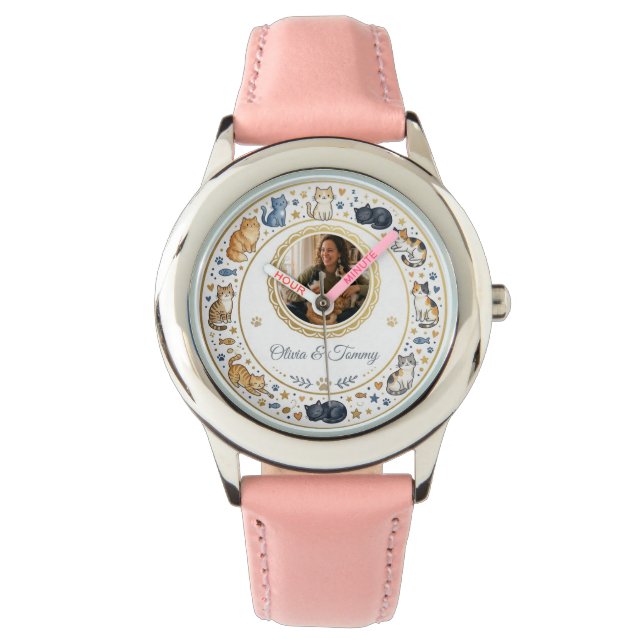 Custom Photo and Name Cat Mom  Watch (Front)