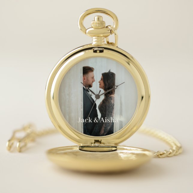 Custom Photo and Name Couple Pocket Watch (Inside)