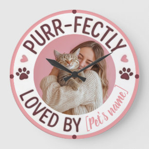 Custom Photo and Name For Cat Mom Pet Lovers Large Clock