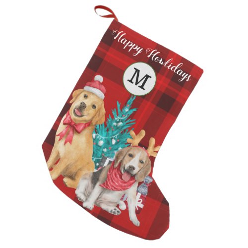 Custom photo and name funny dogs Festive pattern  Small Christmas Stocking