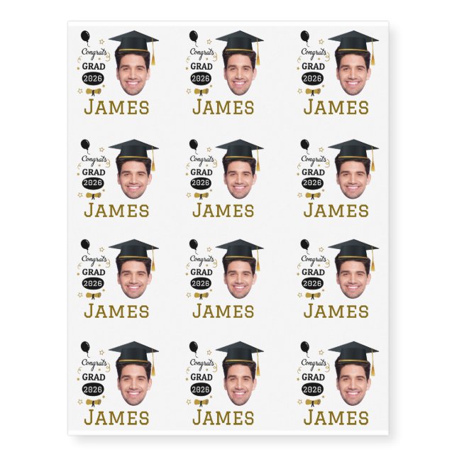 Custom Photo and name Graduation 2026  Temporary Tattoos (Front)