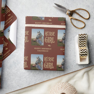 Custom Photo and Name Horse Girl Wrapping Paper