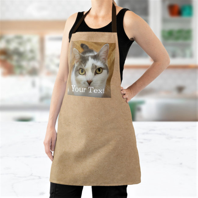 Custom Photo and Name Kraft Paper Texture Adult Apron