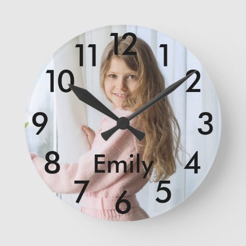 Custom Photo And Name Modern Round Clock