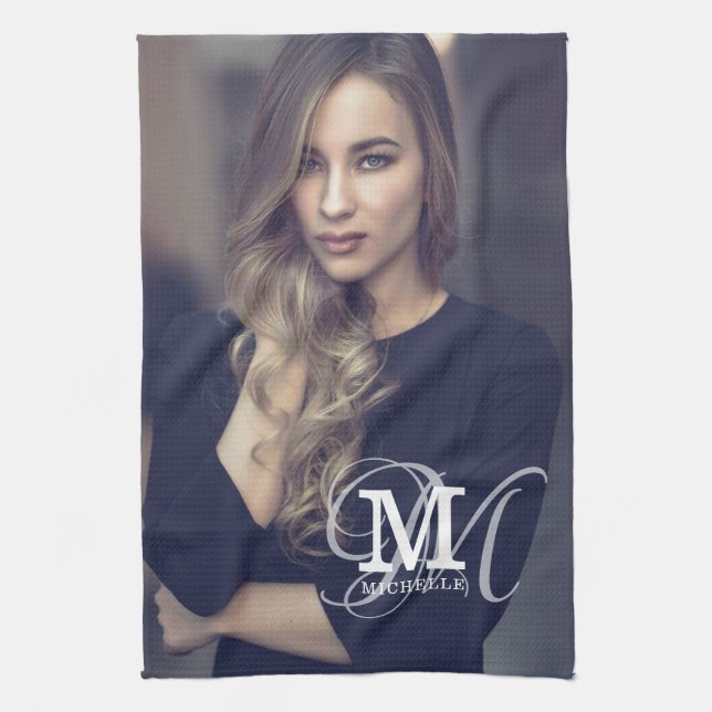 Custom Photo and Name Typography Kitchen Towel (Vertical)