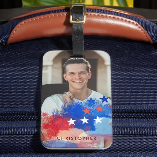 Custom Photo and Name with American Flag Luggage Tag