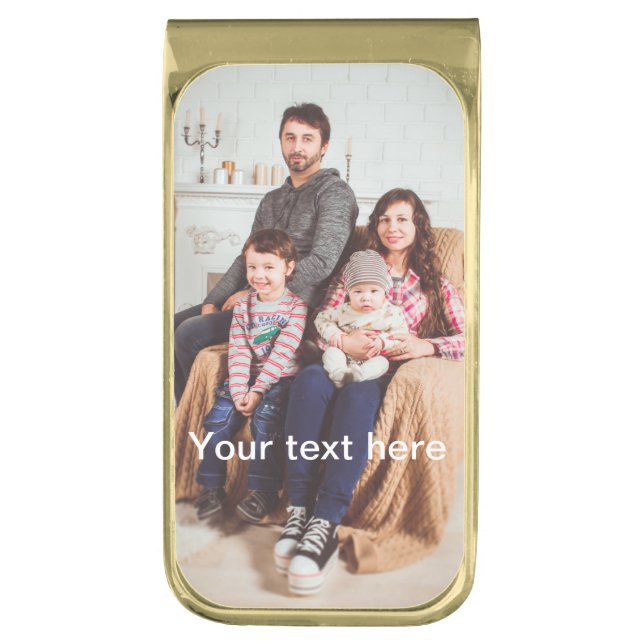 Custom Photo and/or Text Gold Finish Money Clip (Front Vertical)