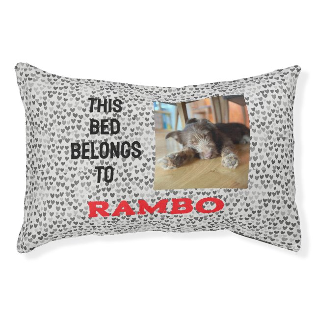 Custom Photo And Pet's Name, Hearts, Dog Bed (Front)