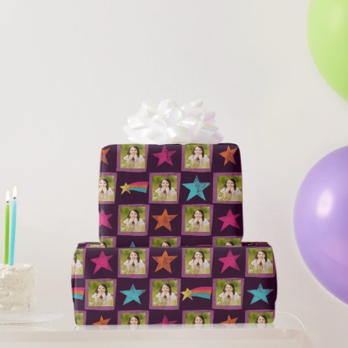 Custom Photo and Star Graphics Patterned Wrapping Paper