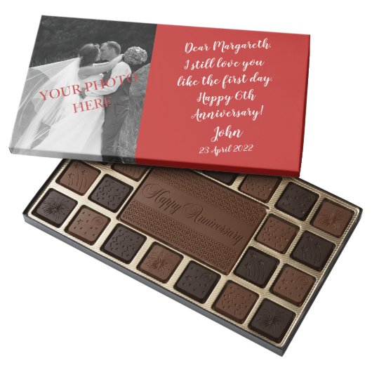 Custom Photo and Text Anniversary Gift 45 Piece Box Of Chocolates (Opened)