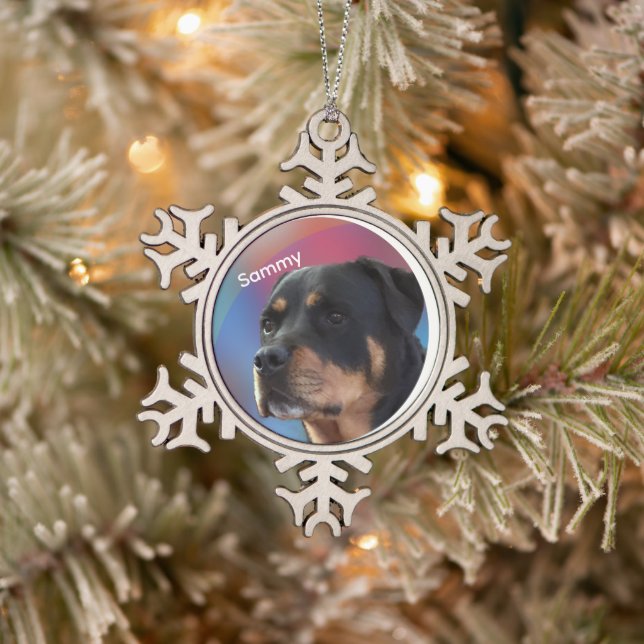 Custom Photo and Text Christmas Tree Snowflake Pewter Christmas Ornament (Tree)