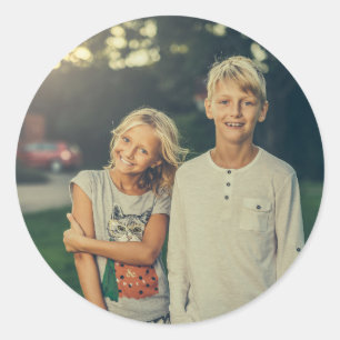 Custom photo and text classic round sticker