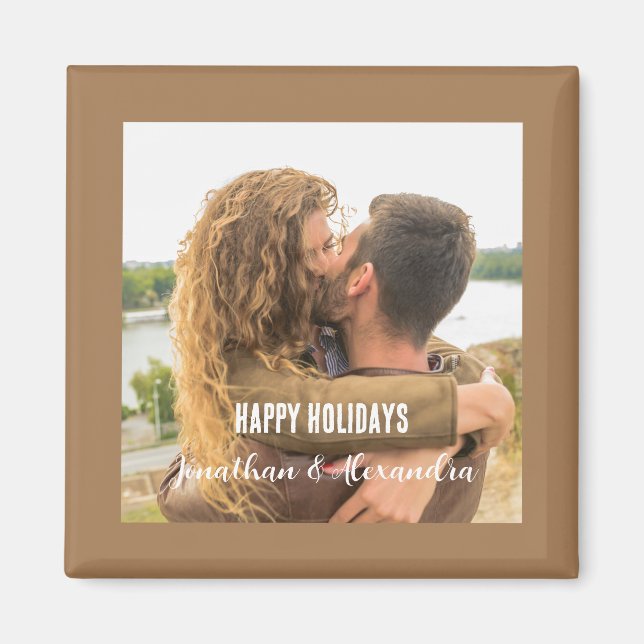 Custom photo and text cute couple keepsake brown magnet (Front)