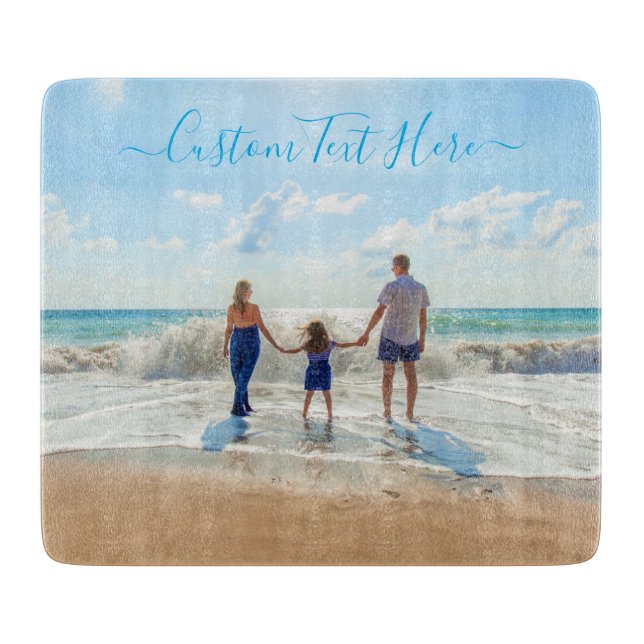 Custom Photo and Text Cutting Board Family Design
