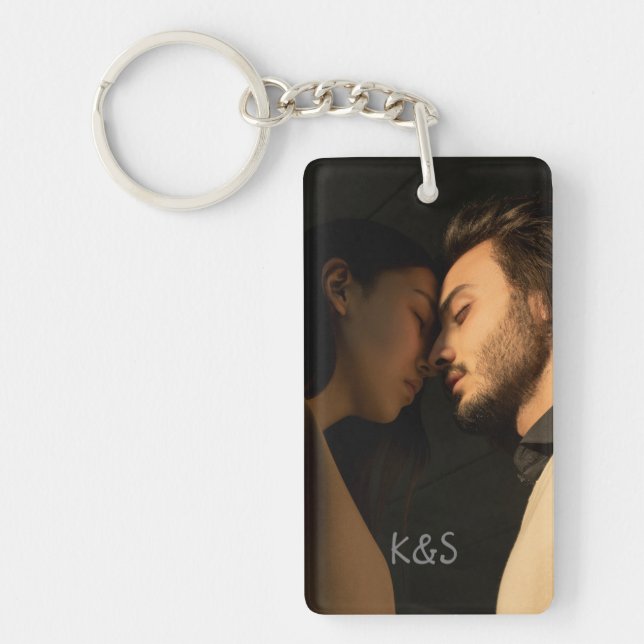 Custom Photo and Text Elegant Couple Keychain (Front)