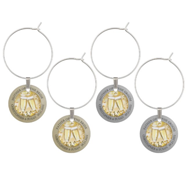 Custom Photo and Text Gold and Silver Wine Charm (Staggered)