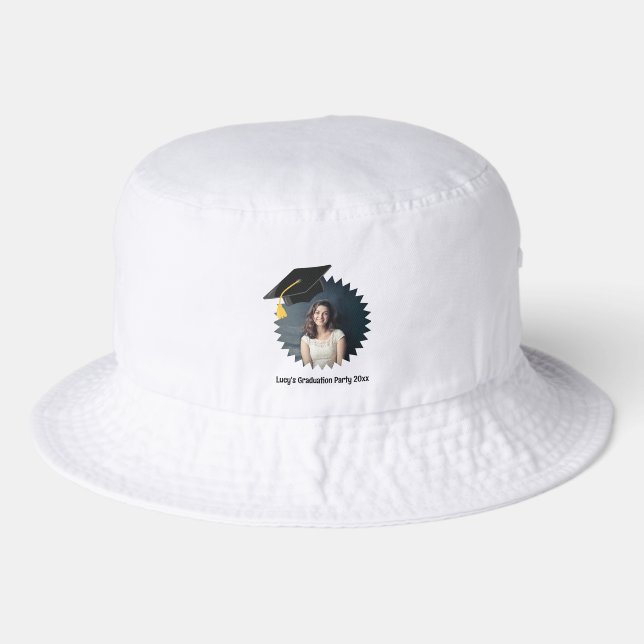 Custom Photo and Text Graduation Cap Bucket Hat (Front)