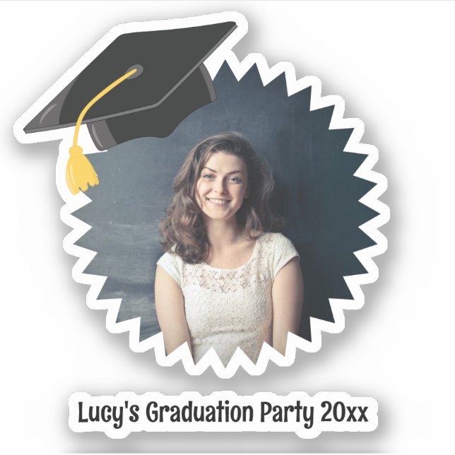 Custom Photo and Text Graduation Cap Cutout Sticker (Front)