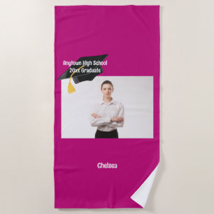 Custom Photo and Text Graduation Cap Personalized Beach Towel