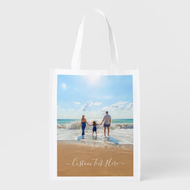 Custom Photo and Text Grocery Bag Your Own Design (Front)