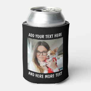 Custom Photo and Text Or Name Black Soft Drink Can Cooler