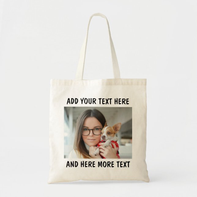 Custom Photo and Text Or Name Tote Bag (Front)