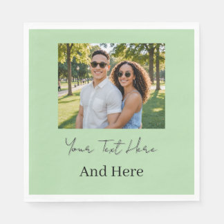 Custom photo and text pastel green napkins