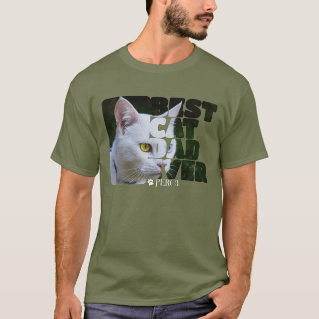 Custom Photo And Text Personalized Best Cat Dad T-Shirt (Front)