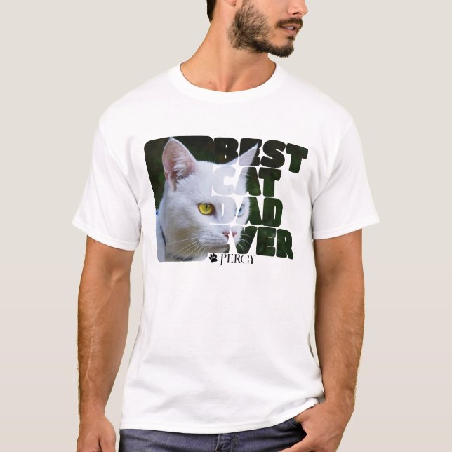 Custom Photo And Text Personalized Best Cat Dad T-Shirt (Front)