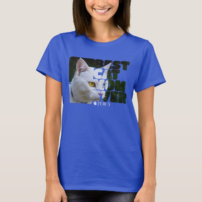 Custom Photo And Text Personalized Best Cat Mom T-Shirt (Front)
