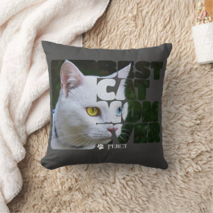 Custom Photo And Text Personalized Best Cat Mom Throw Pillow