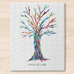 Custom Photo And Text Personalized Colorful Tree Jigsaw Puzzle<br><div class="desc">This stylish puzzle is decorated with a rainbow-colored mosaic tree.
Customize it with a name or inspirational quote.
Original Mosaic © Michele Davies.</div>