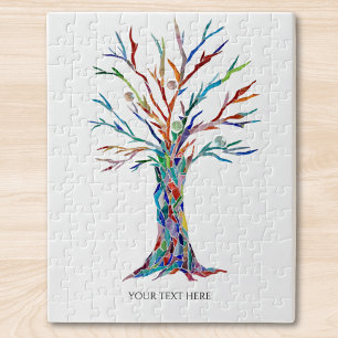 Custom Photo And Text Personalized Colorful Tree Jigsaw Puzzle
