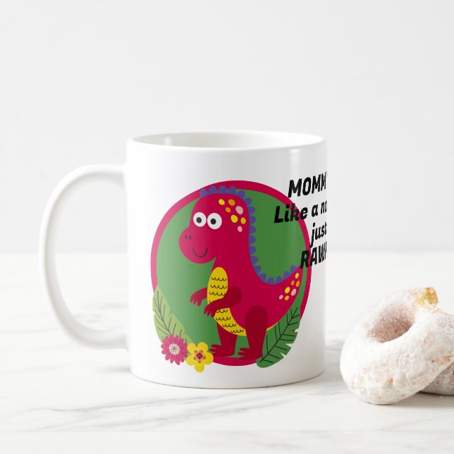Custom Photo And Text Personalized Dinosaur Coffee Mug (With Donut)